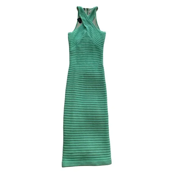 bebe green bandage dress Bebe Women's Foiled Bandage Plunge Neck Midi Dress
